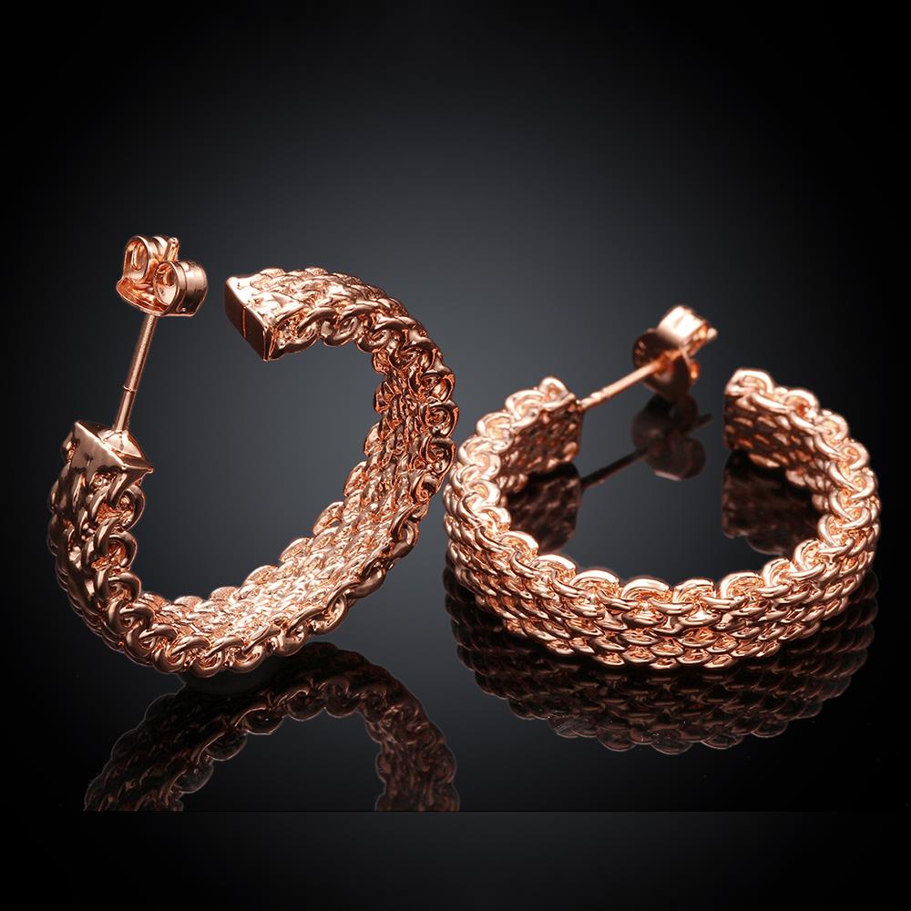 Wholesale Trendy 24K Gold Round Stud Earring Simple Design Metal Wide Round Circle Weave Chain Small Hoop Earrings for Women jewelry  TGGPE226 8