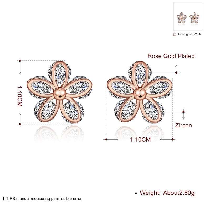 Wholesale Romantic Rose Gold Bling Zircon Stone Flower Stud Earrings for Women Korean Fashion Jewelry New arrival Hot Sale TGGPE240 0