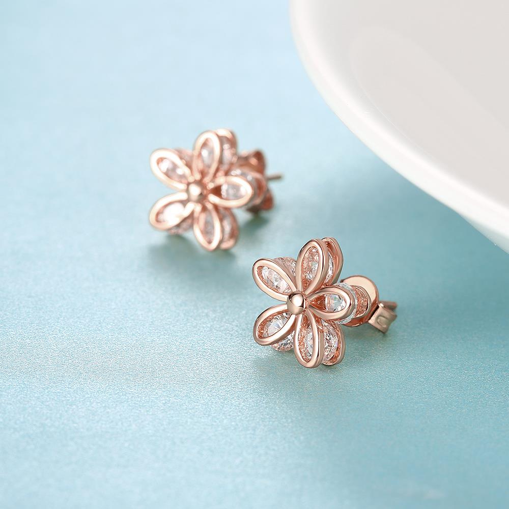 Wholesale Romantic Rose Gold Bling Zircon Stone Flower Stud Earrings for Women Korean Fashion Jewelry New arrival Hot Sale TGGPE240 1
