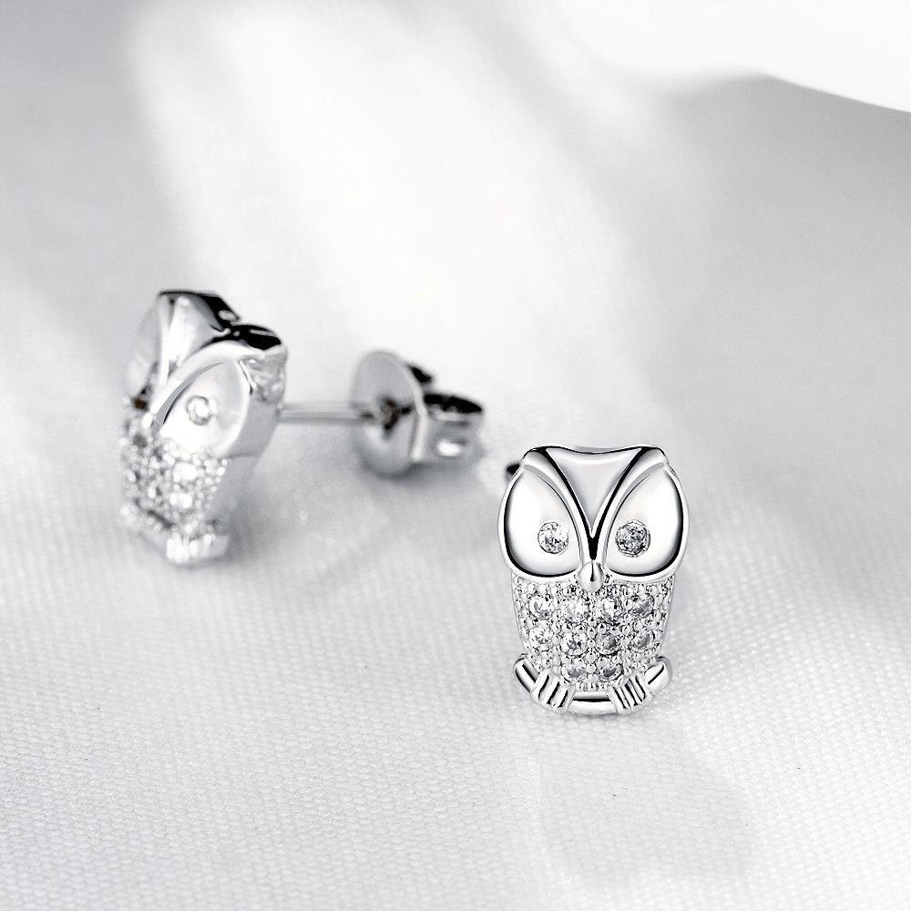 Wholesale Classic Platinum Rhinestone Stud Earring owl  AAA Zircon Earring for Women Crystal Drop Earring Daily Pendant Birthday Gift  TGGPE242 3