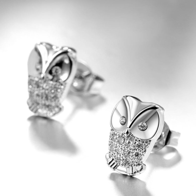 Wholesale Classic Platinum Rhinestone Stud Earring owl  AAA Zircon Earring for Women Crystal Drop Earring Daily Pendant Birthday Gift  TGGPE242 4