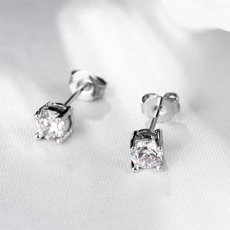 Wholesale Classic Platinum Round CZ Stud Earring Fashion Silver Color Jewelry Vintage Stud Earrings For Women TGGPE250 2