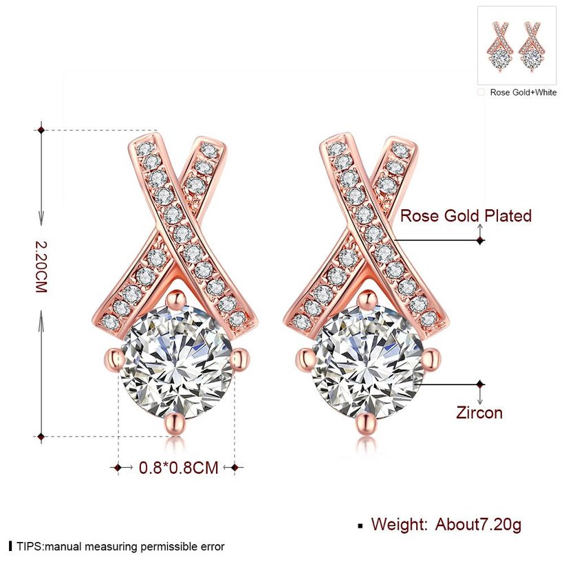 Wholesale Romantic Rose Gold Geometric CZ Stud Earring New Arrival Cross Over Earrings Girl Fashion Jewelry Womens Accessories TGGPE256 0