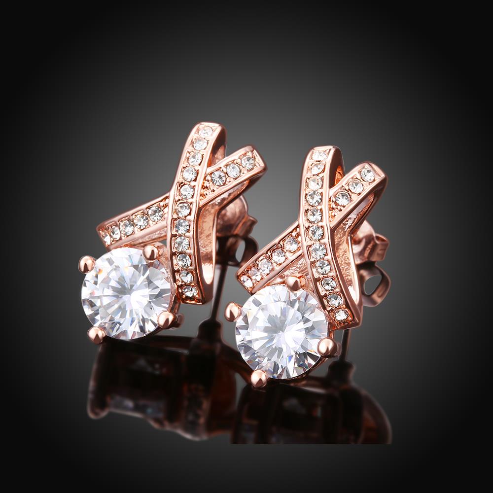 Wholesale Romantic Rose Gold Geometric CZ Stud Earring New Arrival Cross Over Earrings Girl Fashion Jewelry Womens Accessories TGGPE256 1
