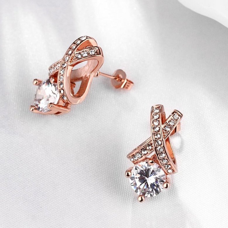 Wholesale Romantic Rose Gold Geometric CZ Stud Earring New Arrival Cross Over Earrings Girl Fashion Jewelry Womens Accessories TGGPE256 2