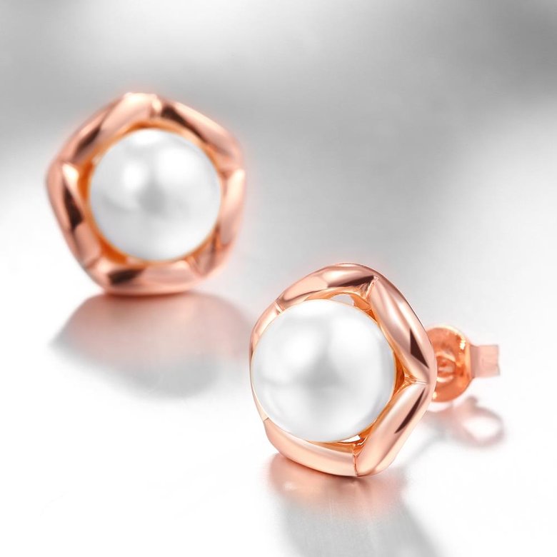 Wholesale Romantic Rose Gold Star Pearl Stud Earring For Women Wedding Jewelry Bridal fashion Accessories TGGPE261 2