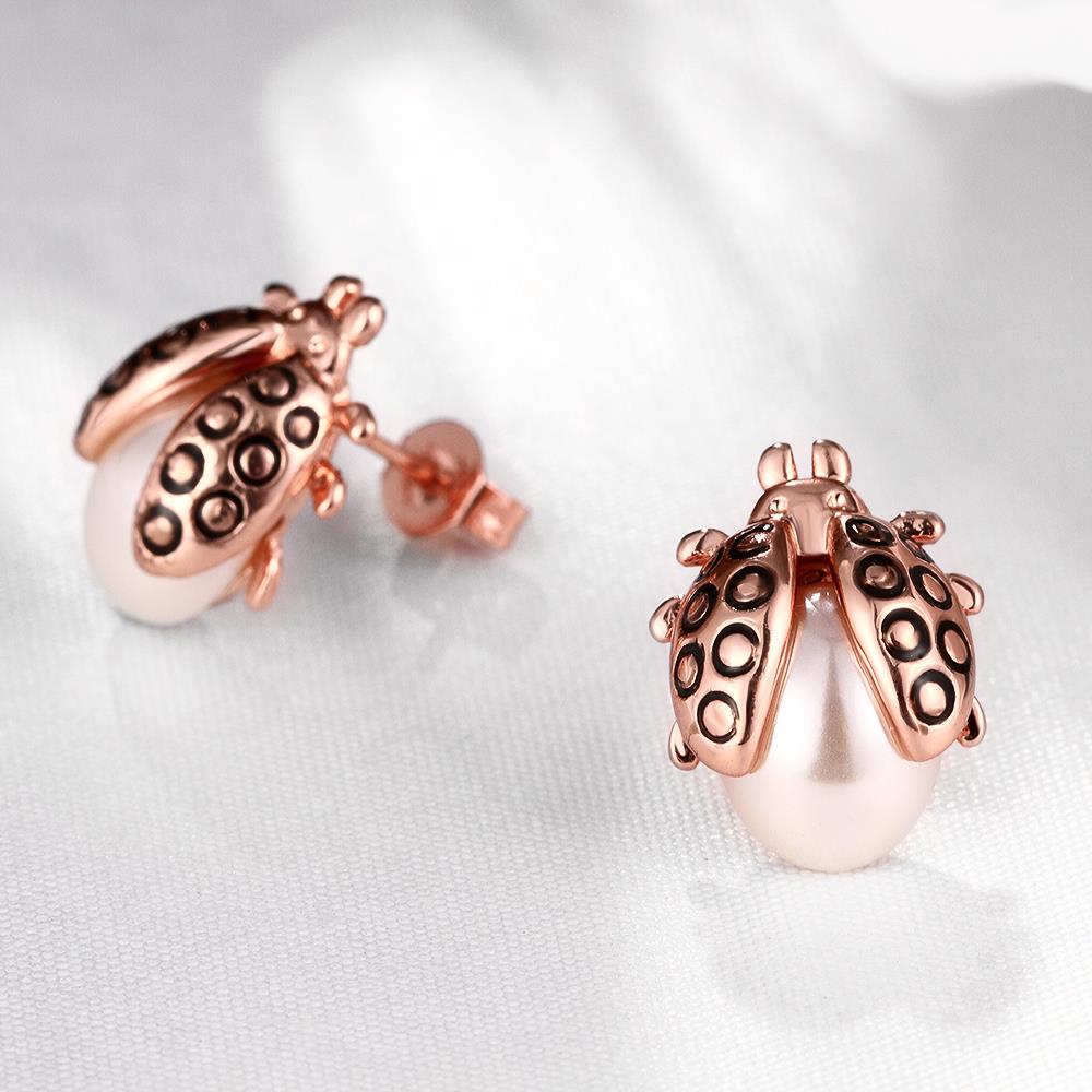 Wholesale Exquisite pearl Insect Ladybirds Stud Earrings For Women Party Gifts rose gold Alloy Earring Fashion Jewelry Accessory TGGPE267 0