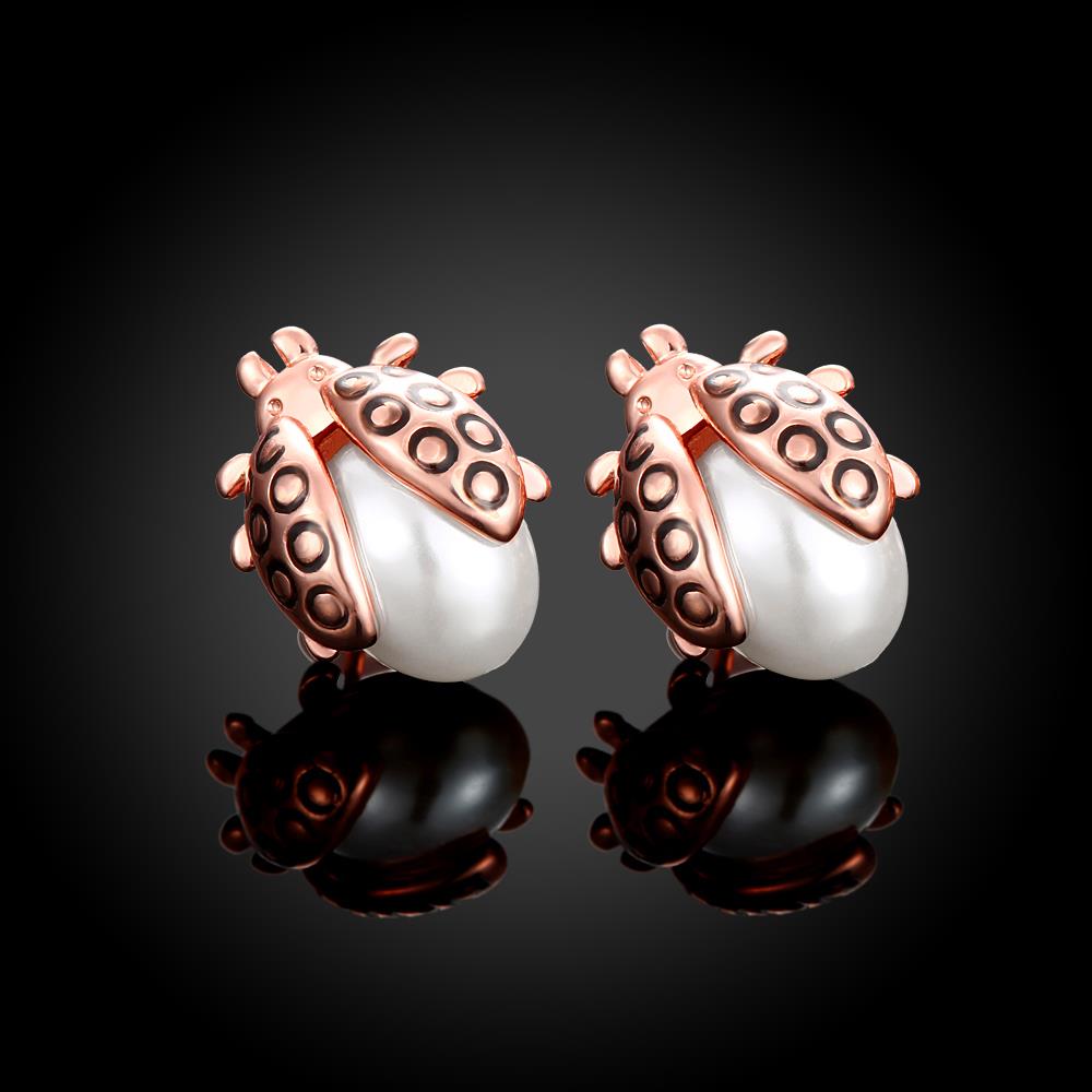 Wholesale Exquisite pearl Insect Ladybirds Stud Earrings For Women Party Gifts rose gold Alloy Earring Fashion Jewelry Accessory TGGPE267 4