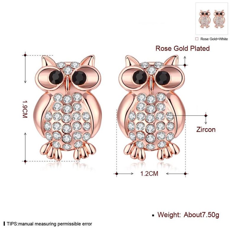 Wholesale Hiphop Rose Gold Animal Rhinestone Stud Earring AAA Zircon Owl Charm Earrings Women Fashion Jewelry Wedding Party Gift TGGPE276 0