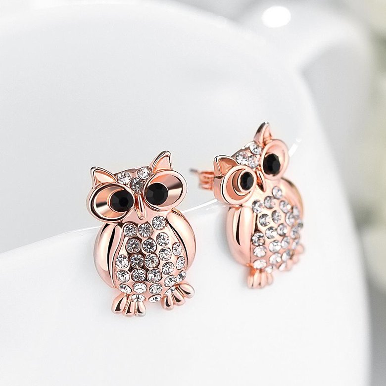 Wholesale Hiphop Rose Gold Animal Rhinestone Stud Earring AAA Zircon Owl Charm Earrings Women Fashion Jewelry Wedding Party Gift TGGPE276 1