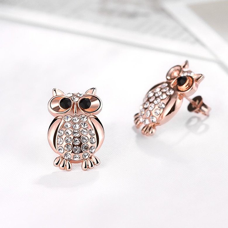 Wholesale Hiphop Rose Gold Animal Rhinestone Stud Earring AAA Zircon Owl Charm Earrings Women Fashion Jewelry Wedding Party Gift TGGPE276 2