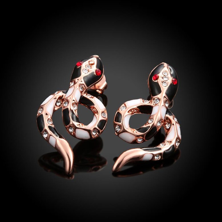 Wholesale Charms Stud Earrings for Women Rose Gold Black Snake Women Earrings Female Party Fashion Jewelry TGGPE278 3