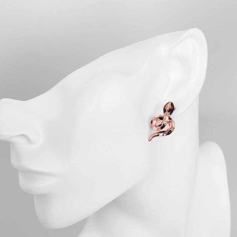 Wholesale Charms Stud Earrings for Women Rose Gold Black Snake Women Earrings Female Party Fashion Jewelry TGGPE278 4