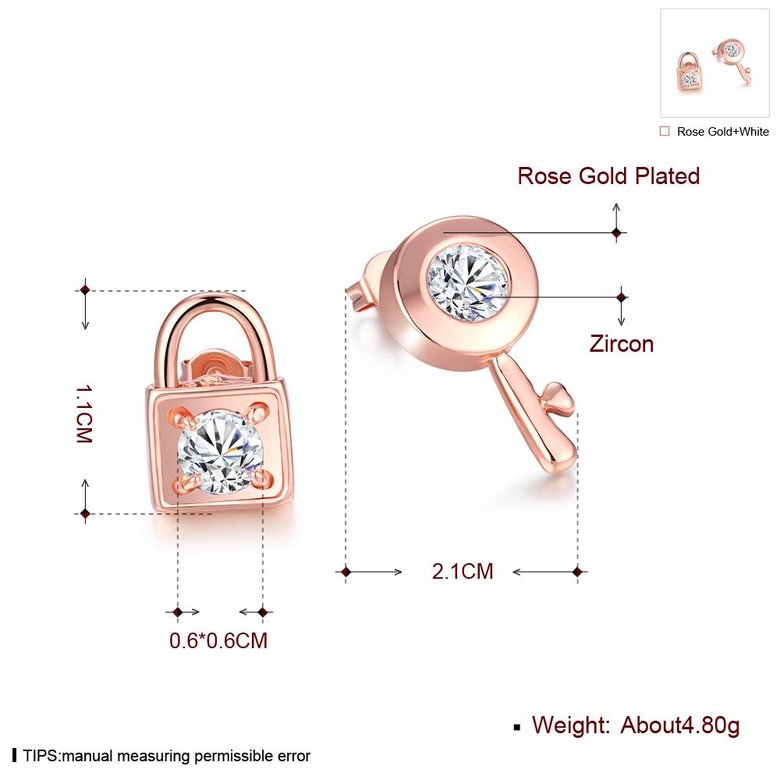 Wholesale Trendy Delicate Inlaid Zircon Key Lock Asymmetric Earring For Women rose gold Accessories Luxury Earring Jewelry Gift  TGGPE284 0