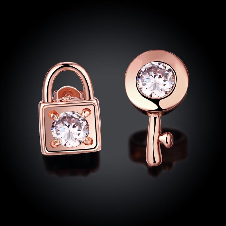 Wholesale Trendy Delicate Inlaid Zircon Key Lock Asymmetric Earring For Women rose gold Accessories Luxury Earring Jewelry Gift  TGGPE284 1