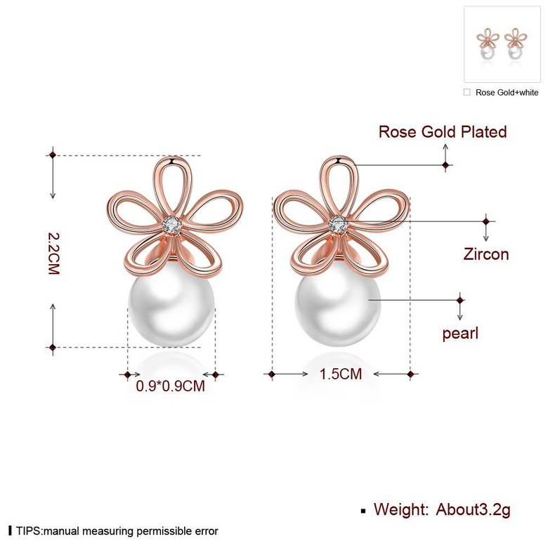 Wholesale Romantic Rose Gold plated flower for women's pearl earrings crystal  high quality jewelry TGGPE316 0