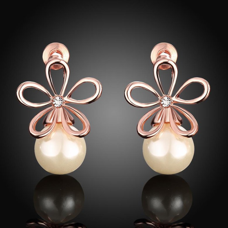 Wholesale Romantic Rose Gold plated flower for women's pearl earrings crystal  high quality jewelry TGGPE316 1