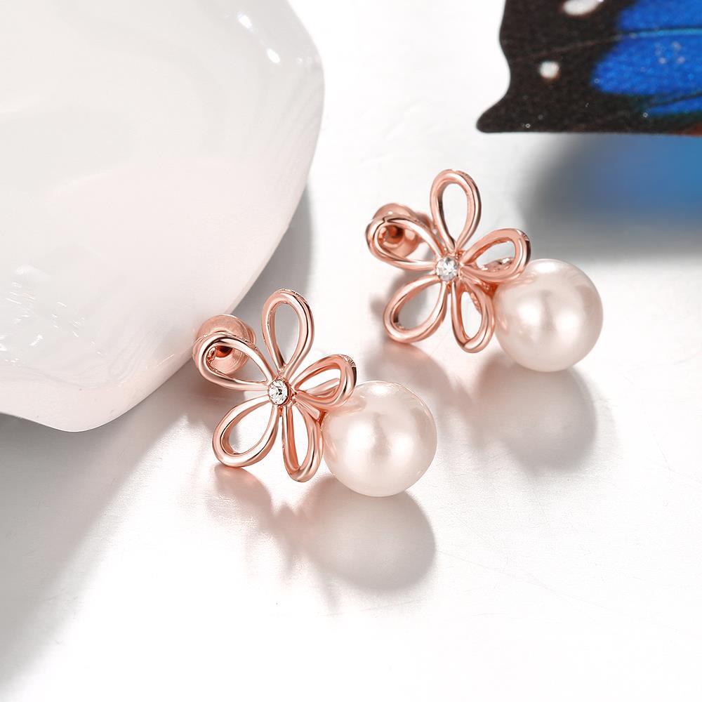 Wholesale Romantic Rose Gold plated flower for women's pearl earrings crystal  high quality jewelry TGGPE316 3