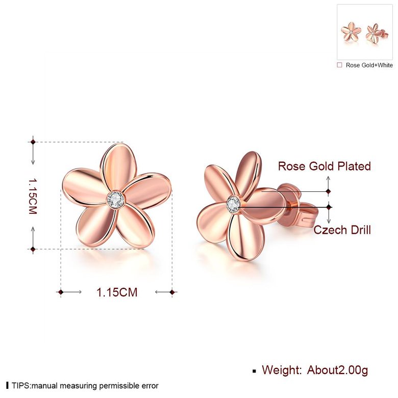 Wholesale Trendy hot sale Women Lady Elegant Rose Gold Flower Shape Crystal Rhinestone Small Stud Earrings Girlfriend Party Jewelry TGGPE326 2