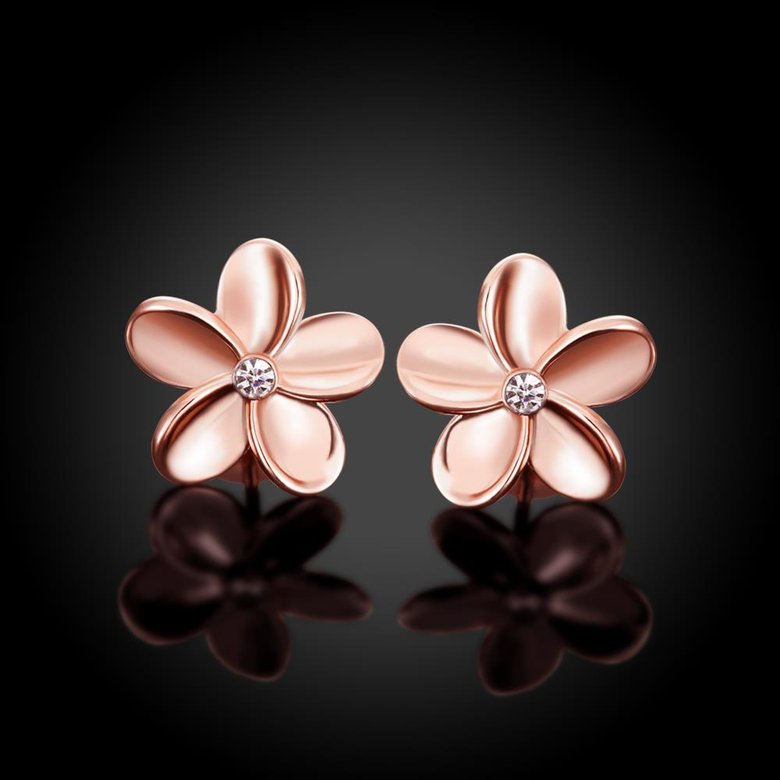 Wholesale Trendy hot sale Women Lady Elegant Rose Gold Flower Shape Crystal Rhinestone Small Stud Earrings Girlfriend Party Jewelry TGGPE326 3