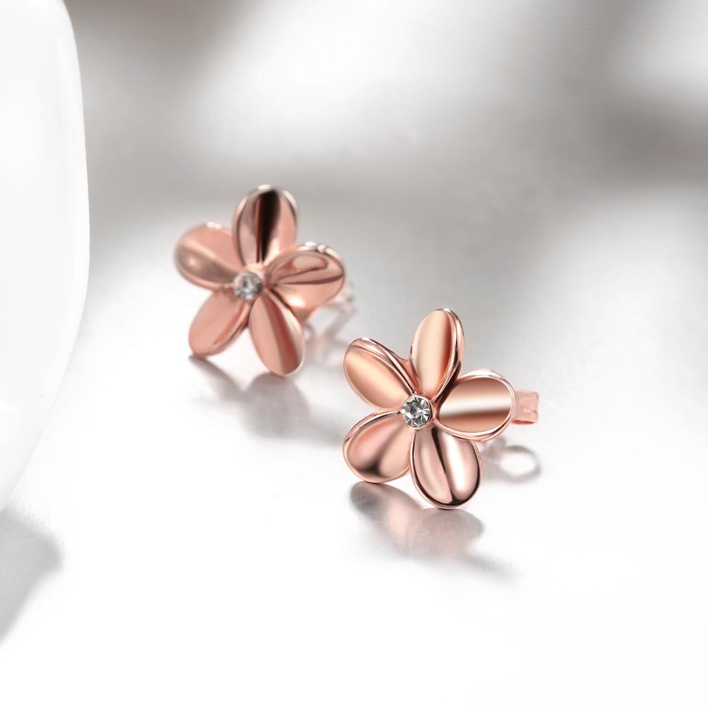 Wholesale Trendy hot sale Women Lady Elegant Rose Gold Flower Shape Crystal Rhinestone Small Stud Earrings Girlfriend Party Jewelry TGGPE326 5