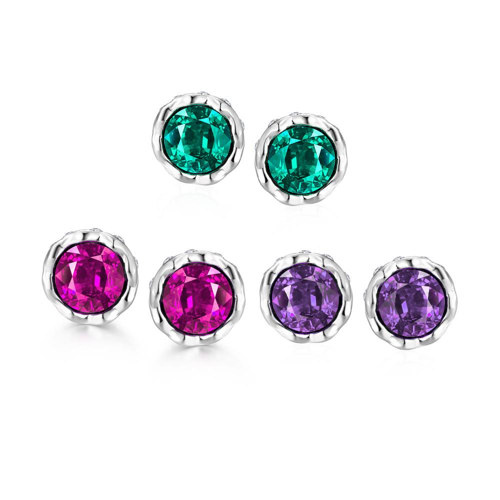 Wholesale China jewelry wholesale colourful Crystal Round Earrings purple Zircon Stone Stud Earrings For Women wedding Jewelry TGGPE340 12
