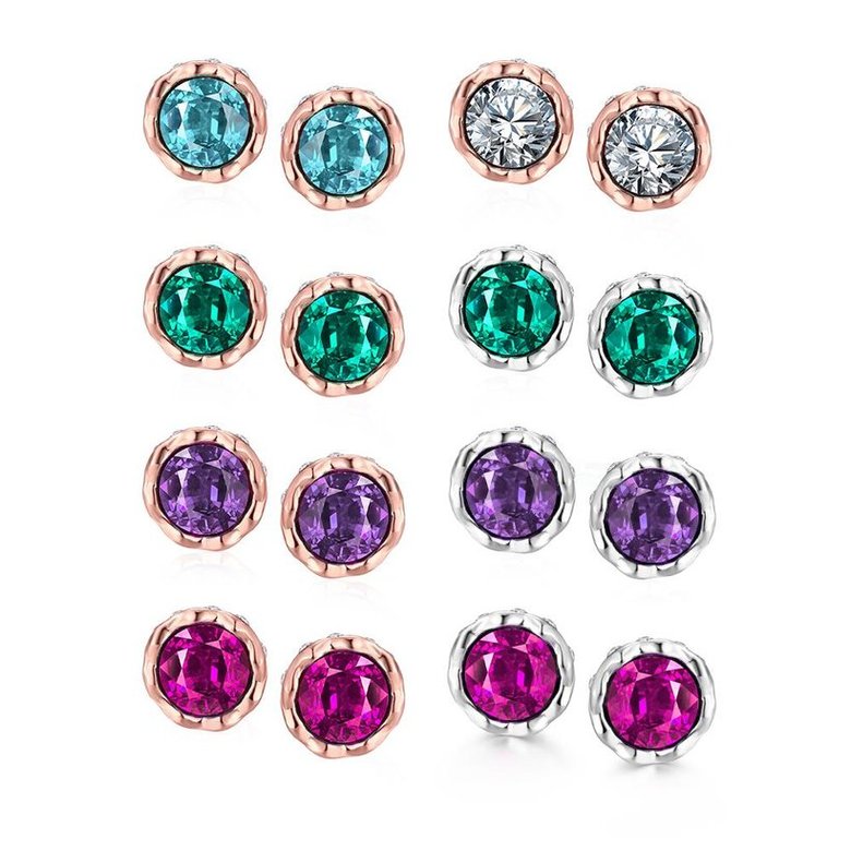 Wholesale China jewelry wholesale colourful Crystal Round Earrings purple Zircon Stone Stud Earrings For Women wedding Jewelry TGGPE340 3
