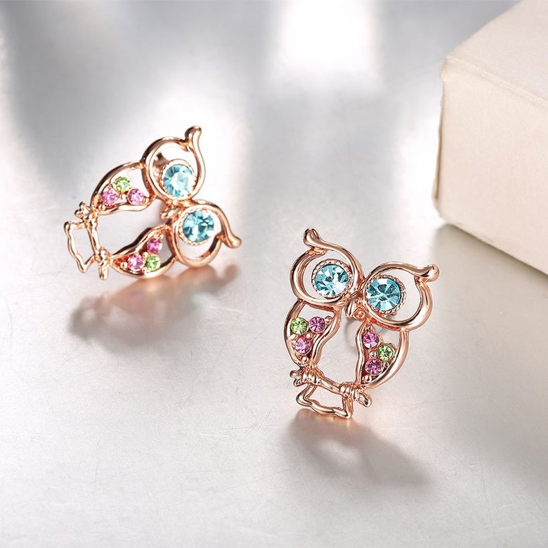 Wholesale Trendy Titanium Animal Stud Earring Exquisite owl blue Zircon Earring for Women AAA Zircon Earring Birthday Gift Present TGGPE355 2