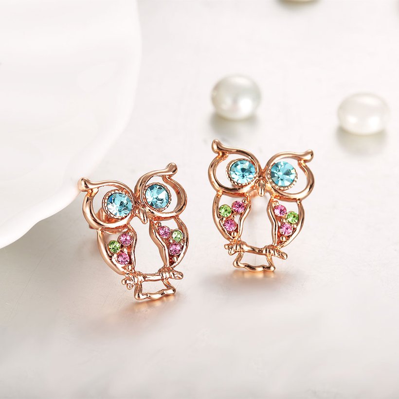 Wholesale Trendy Titanium Animal Stud Earring Exquisite owl blue Zircon Earring for Women AAA Zircon Earring Birthday Gift Present TGGPE355 3