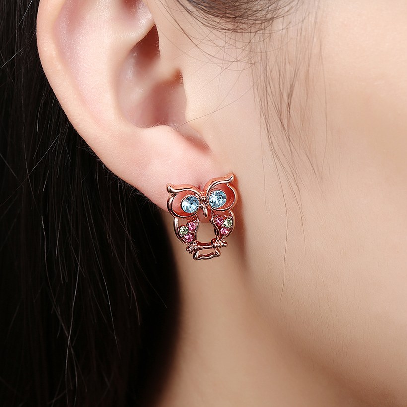 Wholesale Trendy Titanium Animal Stud Earring Exquisite owl blue Zircon Earring for Women AAA Zircon Earring Birthday Gift Present TGGPE355 4