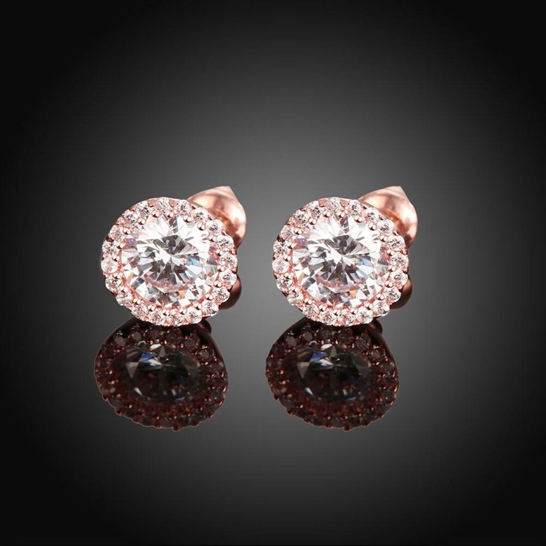 Wholesale Luxury Full Crystal Round Earrings Gold plated Color White Zircon Stone Wedding Stud Earrings For Women Men Jewelry TGGPE386 1
