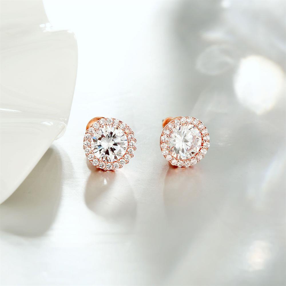 Wholesale Luxury Full Crystal Round Earrings Gold plated Color White Zircon Stone Wedding Stud Earrings For Women Men Jewelry TGGPE386 3