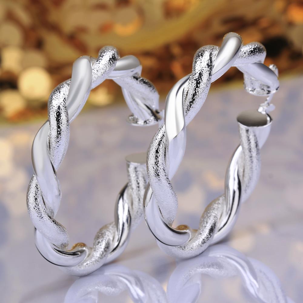 Wholesale Trendy Silver Round twist shape Hoop Earring For Women Lady Best Gift Fashion Charm Engagement Wedding Jewelry TGHE030 4