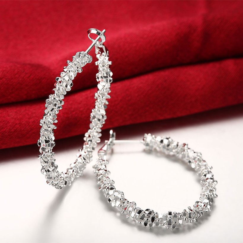 Wholesale Creative Shiny Silver Color Hoop Earrings for Women Girl Party wedding Jewelry Gifts TGHE037 2