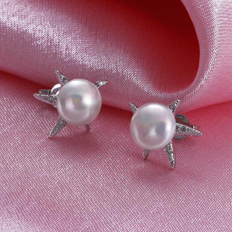 Wholesale Romantic Platinum Water Drop Pearl Stud Earring  Simpl Elegant five-pointed star Accessories Wedding Party Anniversary Gift  TGPE020 1