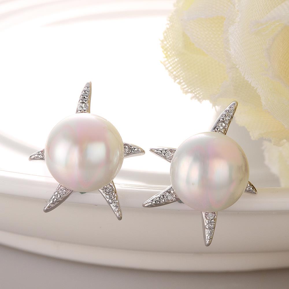 Wholesale Romantic Platinum Water Drop Pearl Stud Earring  Simpl Elegant five-pointed star Accessories Wedding Party Anniversary Gift  TGPE020 3