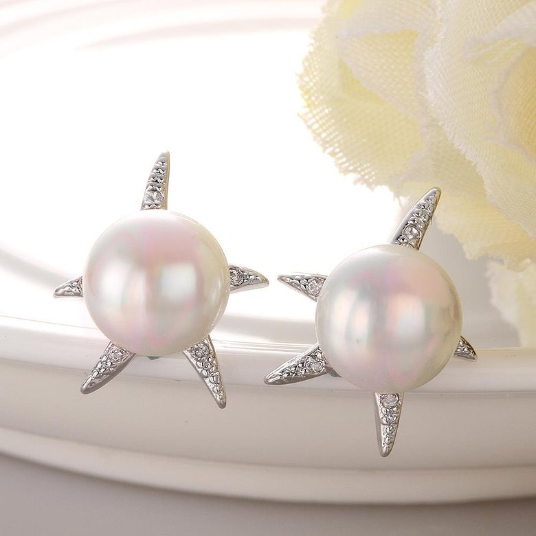 Wholesale Romantic Platinum Water Drop Pearl Stud Earring  Simpl Elegant five-pointed star Accessories Wedding Party Anniversary Gift  TGPE020 3