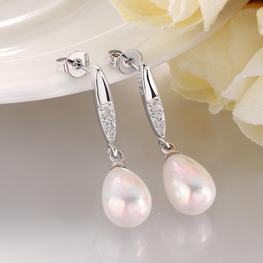 Wholesale Fashion wholesale jewelry China Platinum Pearl Stud Earring  Simpl Elegant Accessories Wedding Party Anniversary Gift  TGPE026 0