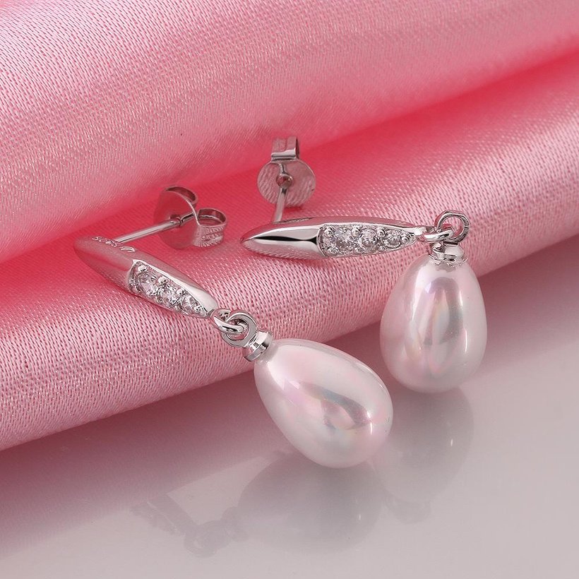 Wholesale Fashion wholesale jewelry China Platinum Pearl Stud Earring  Simpl Elegant Accessories Wedding Party Anniversary Gift  TGPE026 3