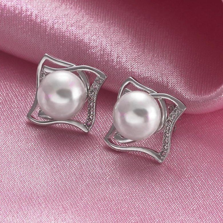 Wholesale Classic Platinum big Pearl Stud Earring  Simpl Elegant square Accessories Wedding Party Anniversary Gift Love Jewelry TGPE029 1