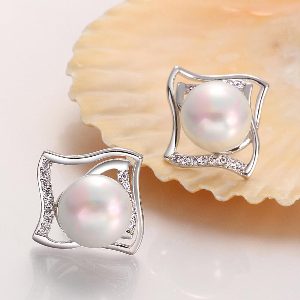 Wholesale Classic Platinum big Pearl Stud Earring  Simpl Elegant square Accessories Wedding Party Anniversary Gift Love Jewelry TGPE029 2