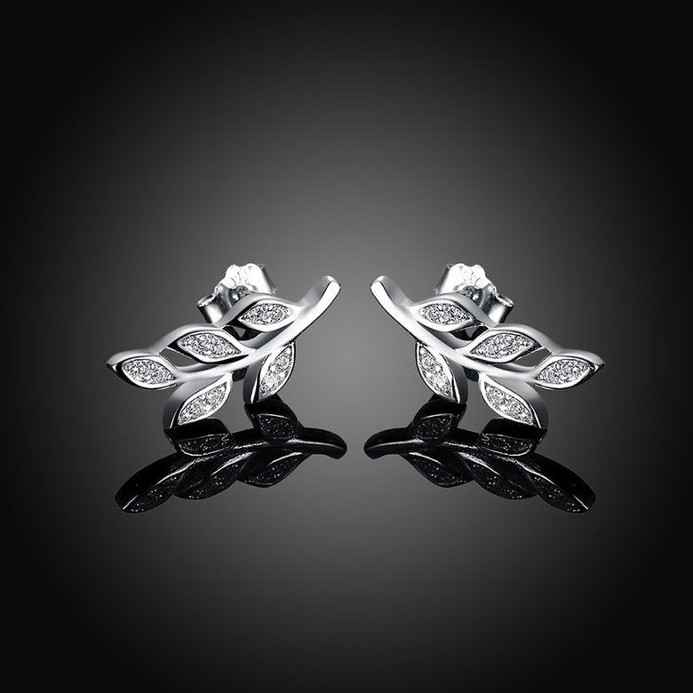 Wholesale New Arrival 925 Sterling Sliver Small olive Leaves Stud Earrings Zirconia Cute Simple Fashion For Women Lady Gift Trendy TGSLE230 1