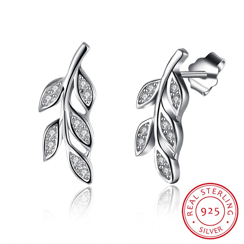 Wholesale New Arrival 925 Sterling Sliver Small olive Leaves Stud Earrings Zirconia Cute Simple Fashion For Women Lady Gift Trendy TGSLE230 5