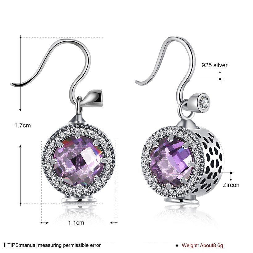 Wholesale China jewelry 925 Sterling Silver round Jewelry purple Zircon high Quality Earrings For Women Banquet Wedding gift TGSLE117 0