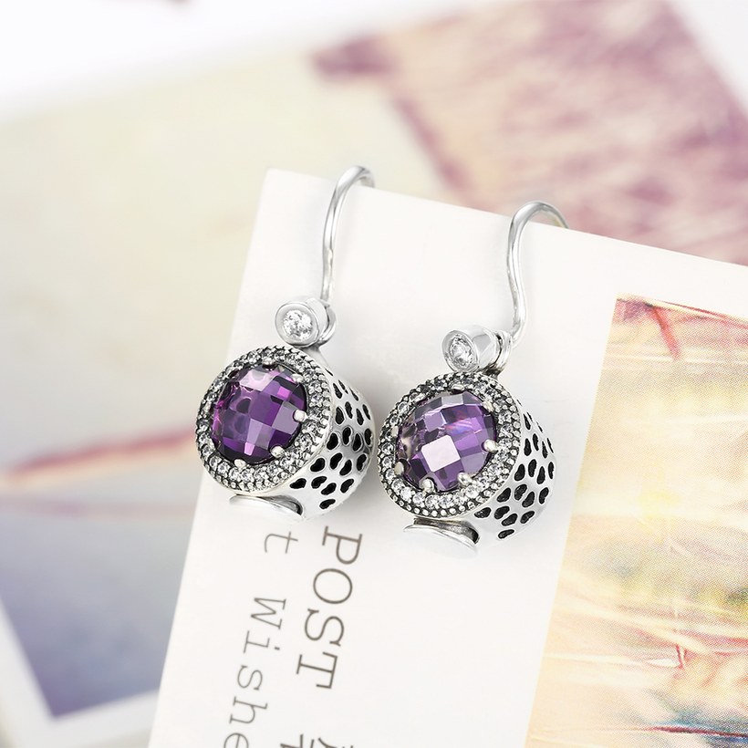 Wholesale China jewelry 925 Sterling Silver round Jewelry purple Zircon high Quality Earrings For Women Banquet Wedding gift TGSLE117 1