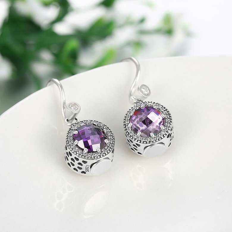Wholesale China jewelry 925 Sterling Silver round Jewelry purple Zircon high Quality Earrings For Women Banquet Wedding gift TGSLE117 2