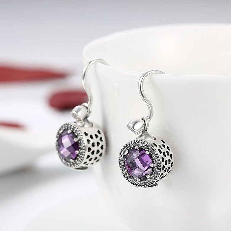 Wholesale China jewelry 925 Sterling Silver round Jewelry purple Zircon high Quality Earrings For Women Banquet Wedding gift TGSLE117 3