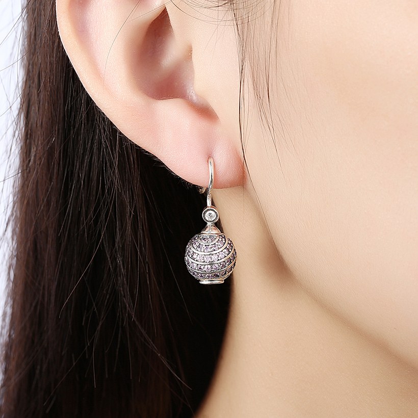 Wholesale China jewelry 925 Sterling Silver round Jewelry purple Zircon high Quality Earrings For Women Banquet Wedding gift TGSLE125 4