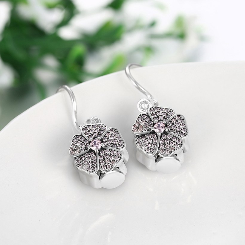 Wholesale China jewelry 925 Sterling Silver clover dangle earring purple flower Zircon Earrings For Women Banquet fine gift TGSLE131 2