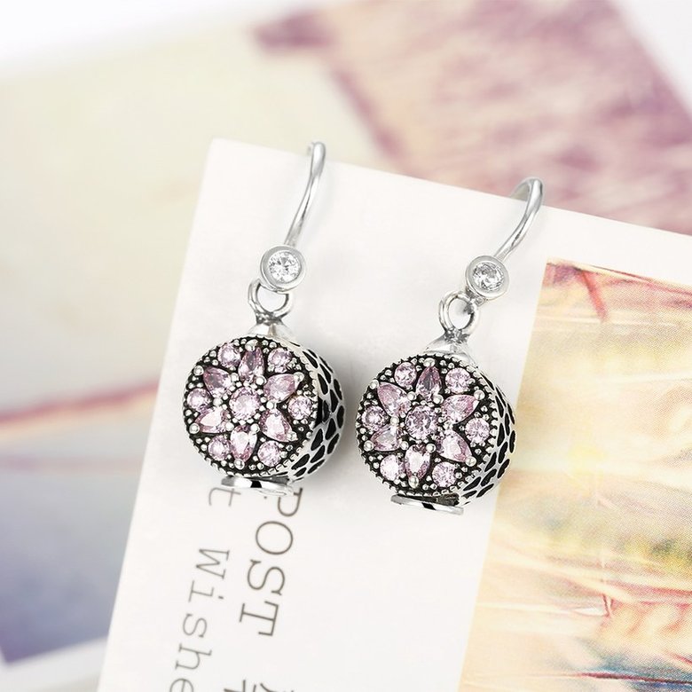 Wholesale China jewelry 925 Sterling Silver round dangle earring purple flower Zircon Earrings For Women Banquet fine gift TGSLE134 1